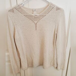 J. Jill Silk Textural Cream Knit Sweater, S